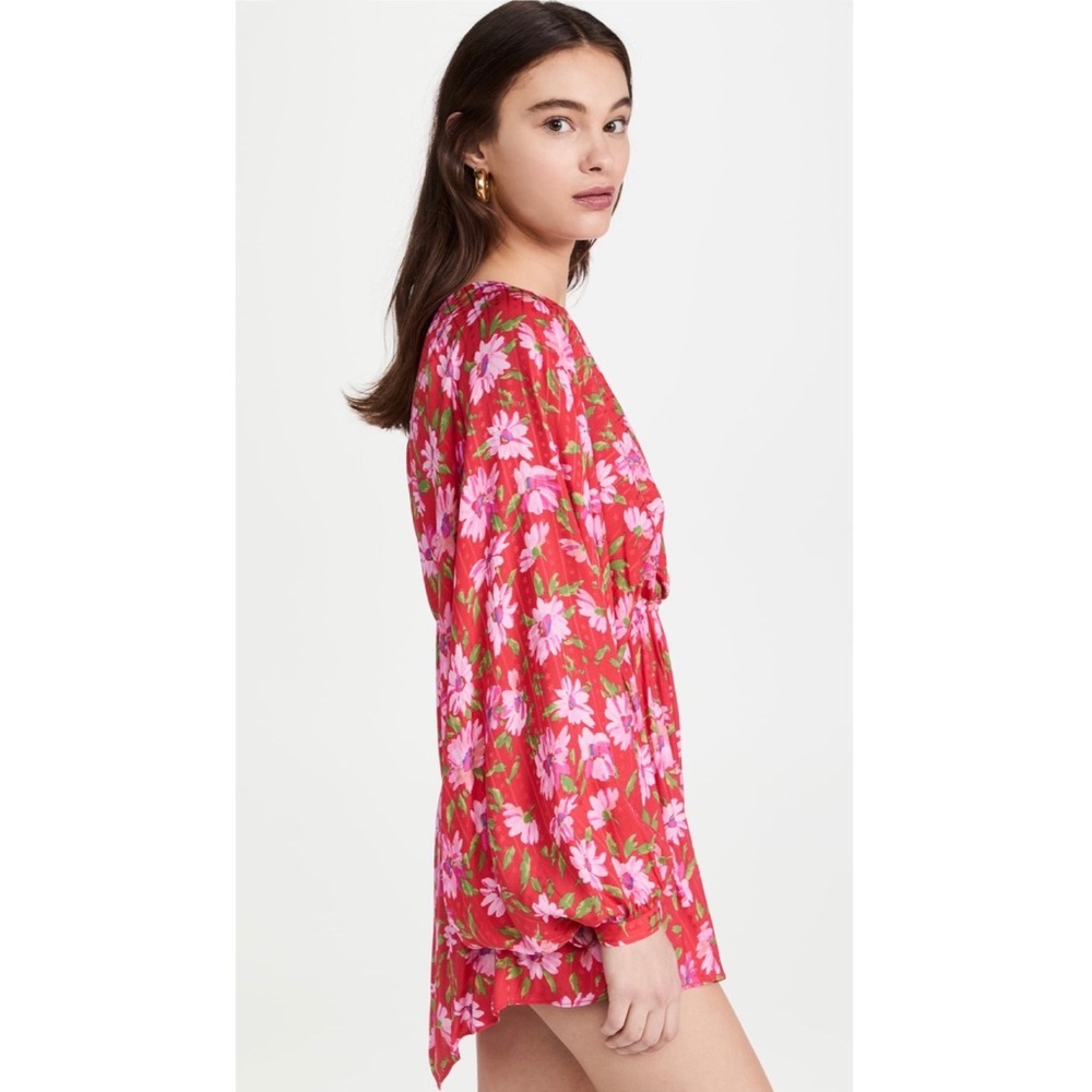 LoveShackFancy Red Hand Painted Floral Mini Dress NWT Large - Picture 8 of 16